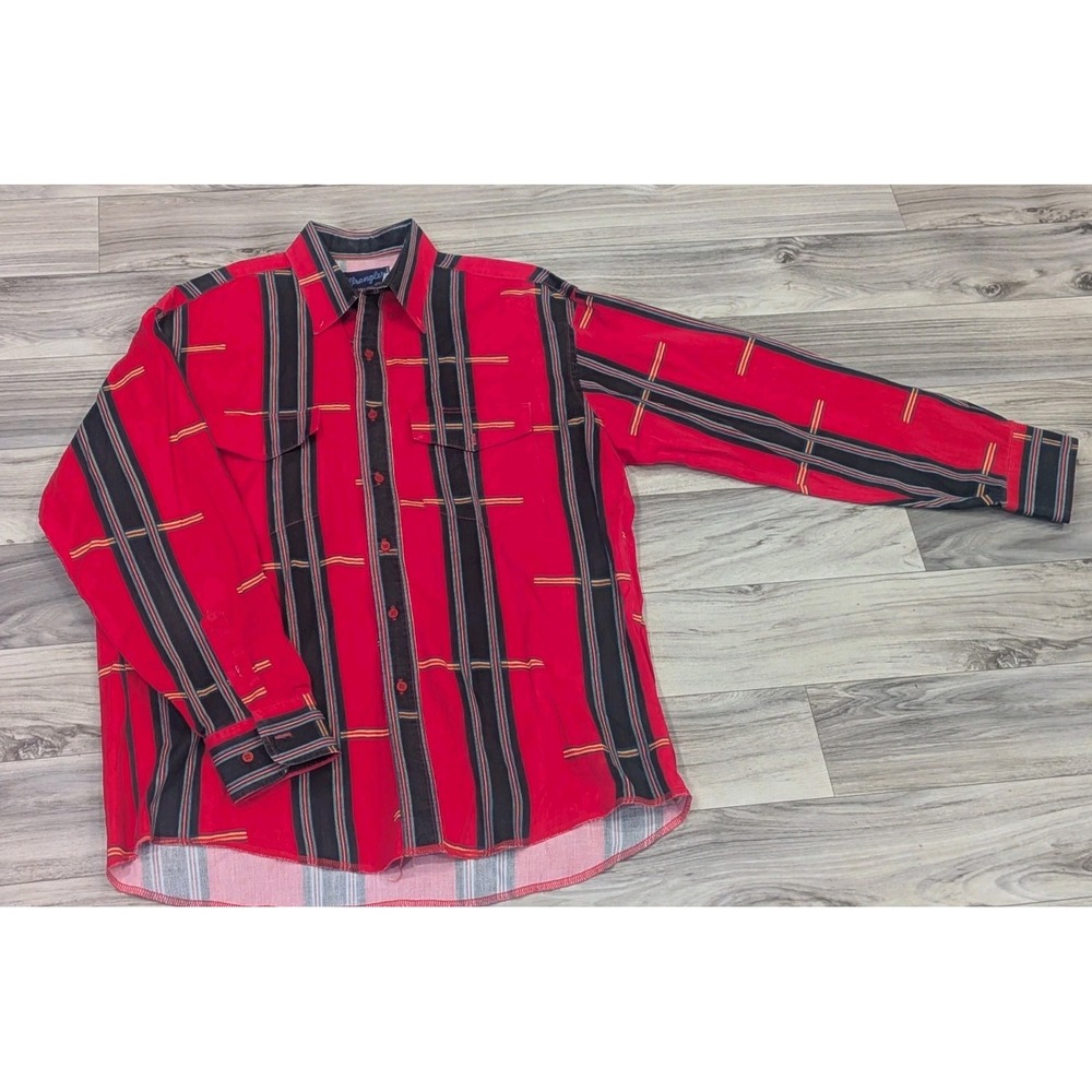 VTG Wrangler Brushpopper Shirt Mens L Striped X-Long Tails Western Rodeo Cowboy